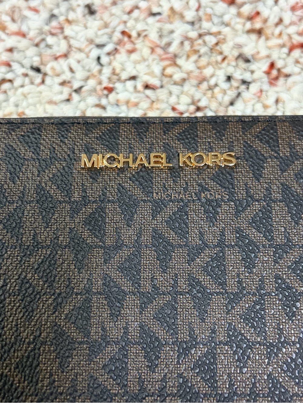 Michael Kors Brown and Black MK Logo Bifold Wallet with Gold Logo